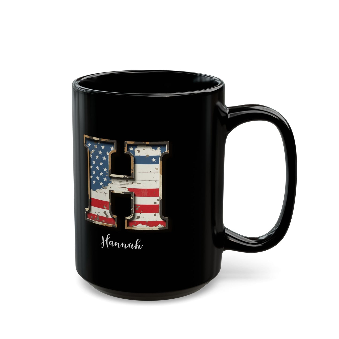 Mug - Patriotic American Flag Letter H with Kevin Name - Vintage Red, White, and Blue Design