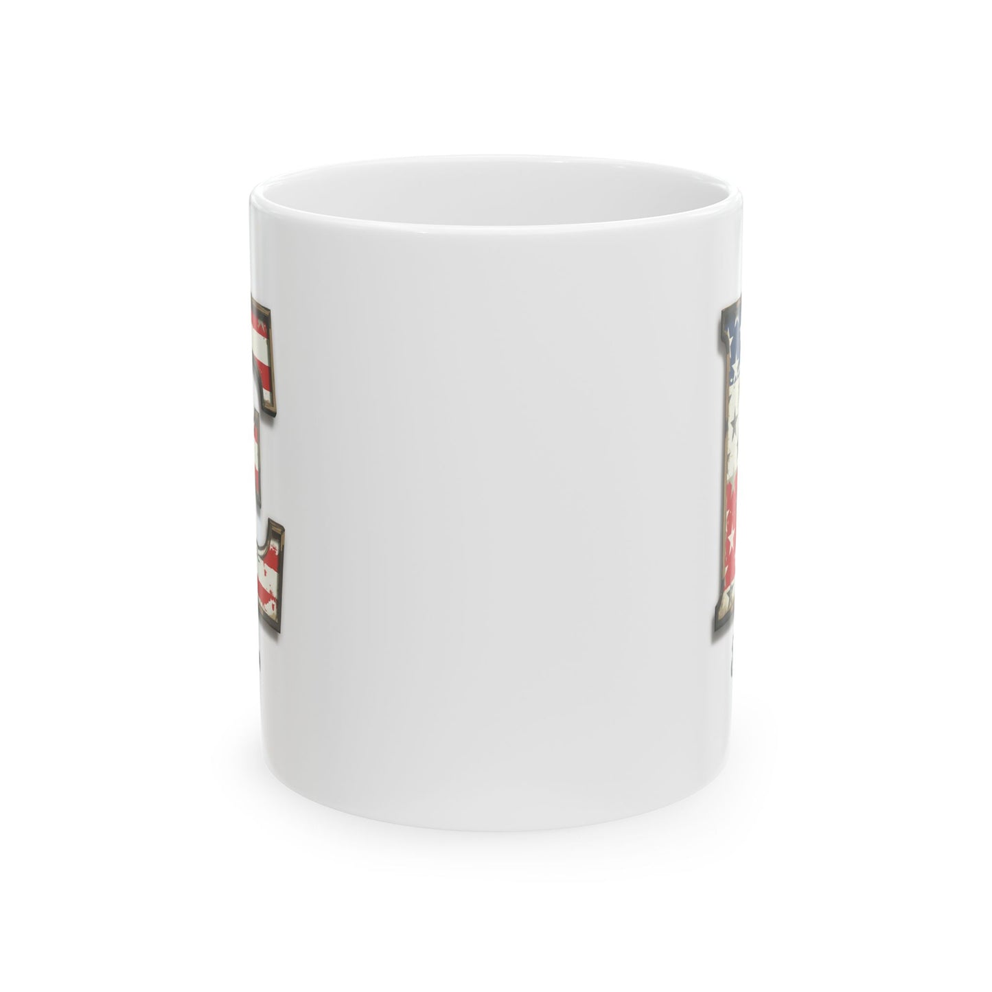 Mug - Patriotic American Flag Letter E with Kevin Name - Vintage Red, White, and Blue Design