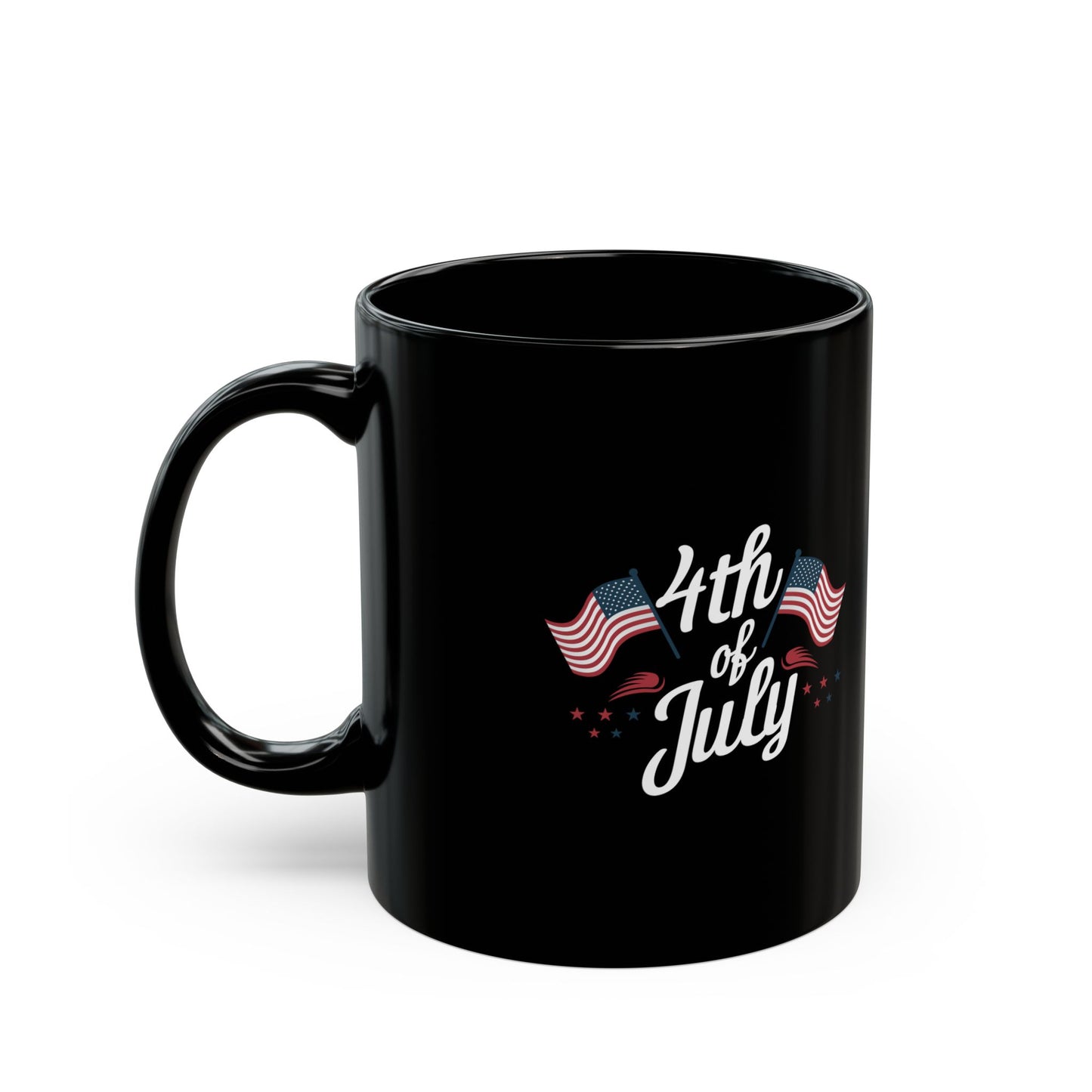 4th of July Mug – Patriotic Black Coffee Cup with American Flag Design