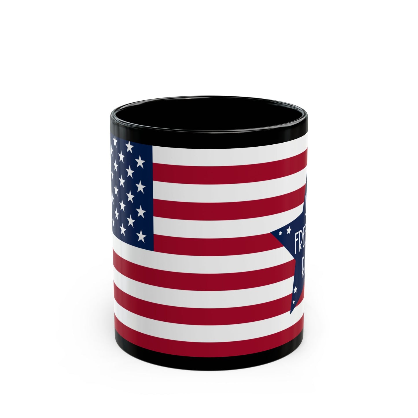 Let Freedom Ring Mug – Black 4th of July Coffee Cup – Patriotic Red White Blue USA Gift – American Flag Star Mug for Independence Day & Veterans