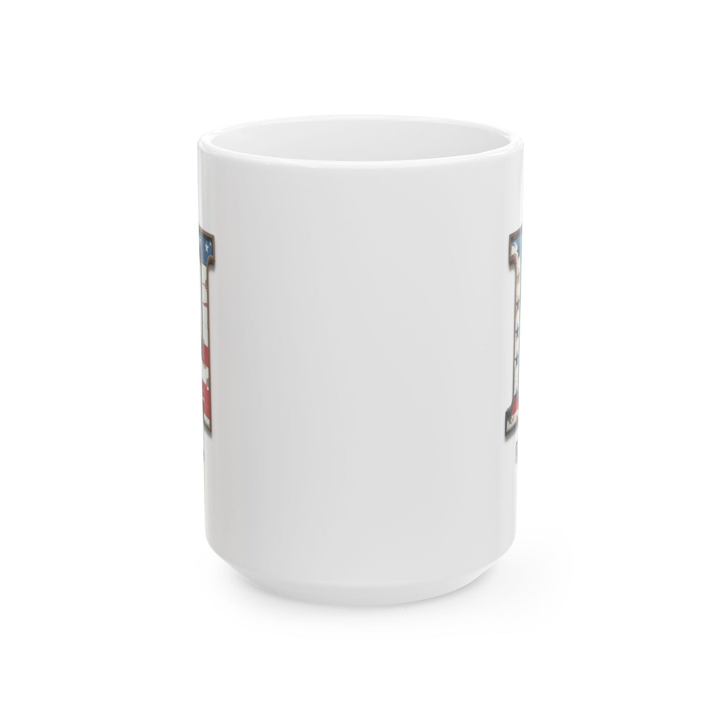 Mug - Patriotic American Flag Letter N with Kevin Name - Vintage Red, White, and Blue Design