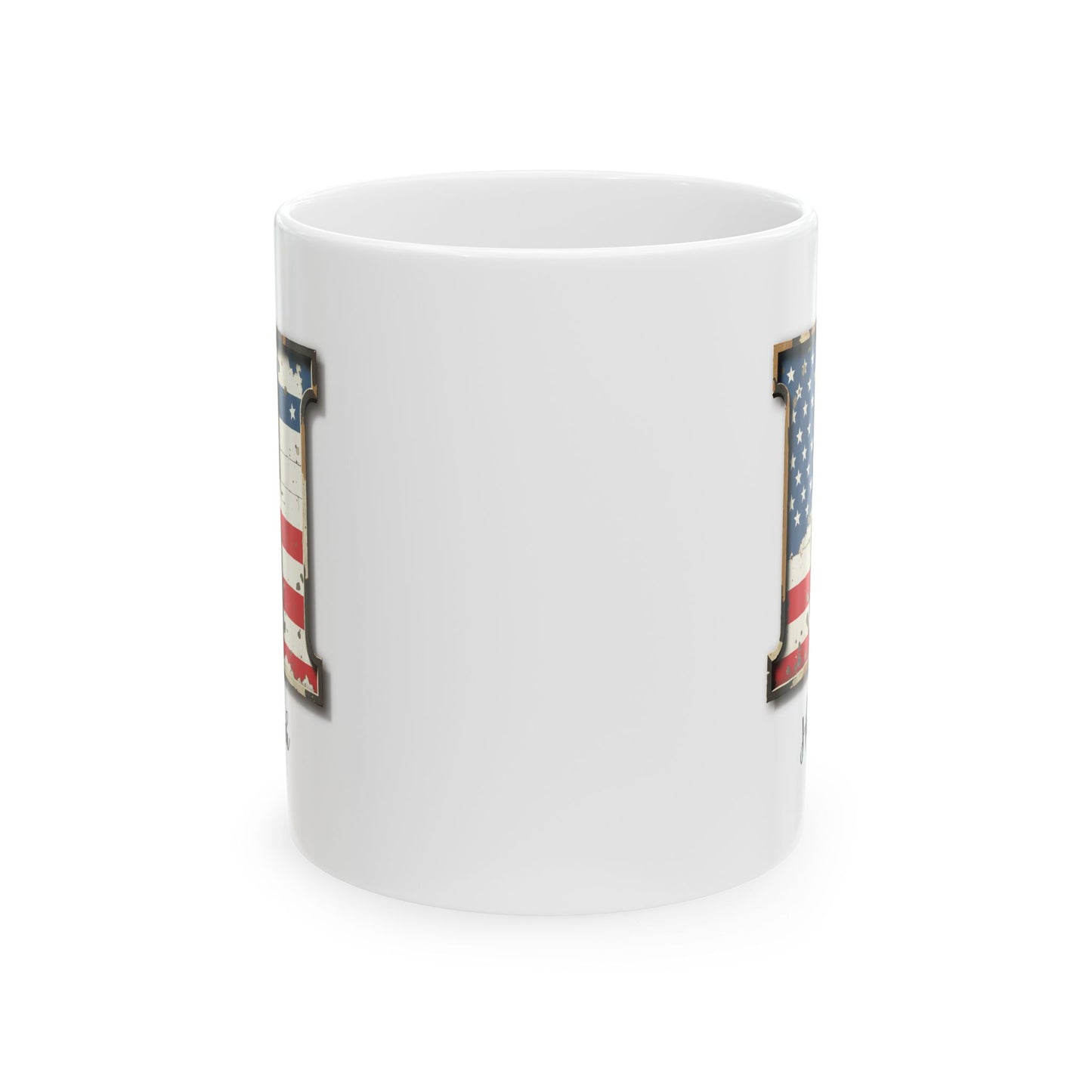 Mug - Patriotic American Flag Letter H with Kevin Name - Vintage Red, White, and Blue Design