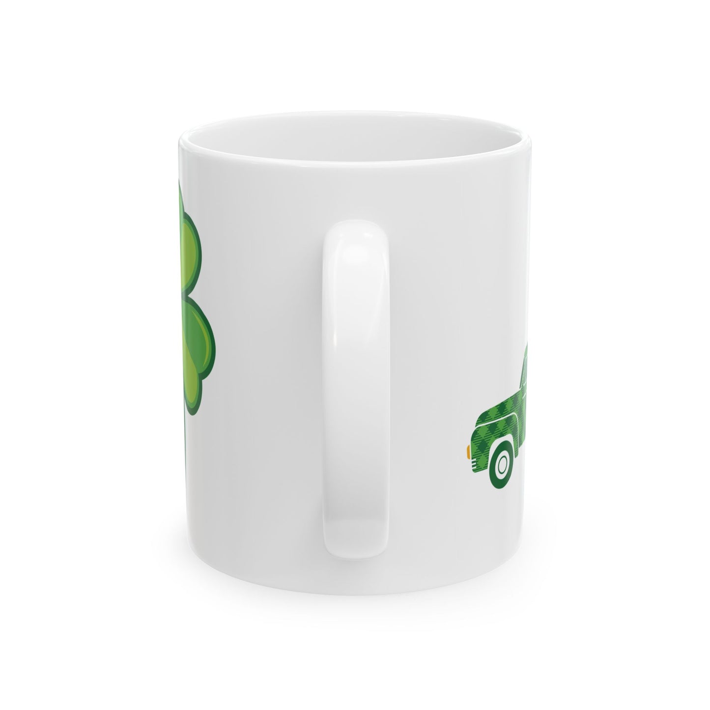 St Patrick’s Day Mug – Green Plaid Truck with Shamrocks Coffee Cup