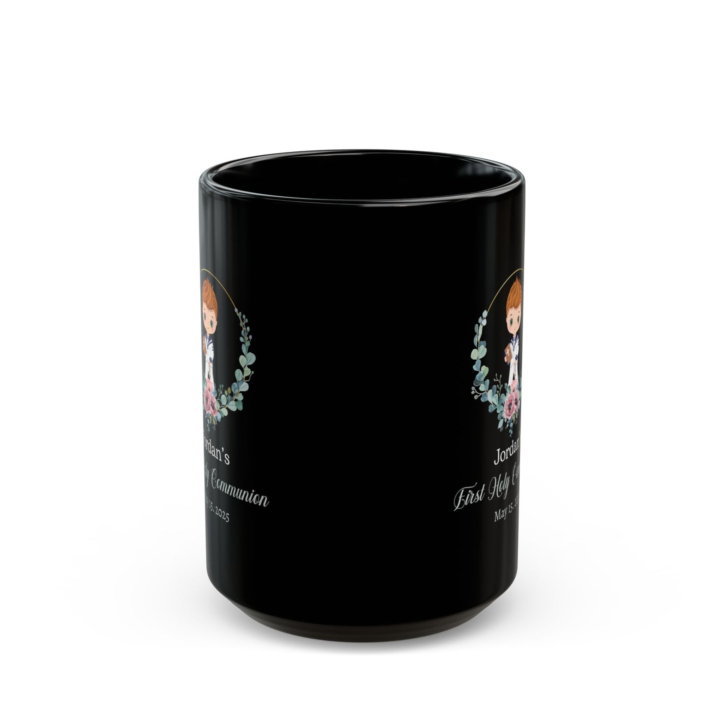 Jordan's First Holy Communion Black Mug – Custom Keepsake Gift 2025
