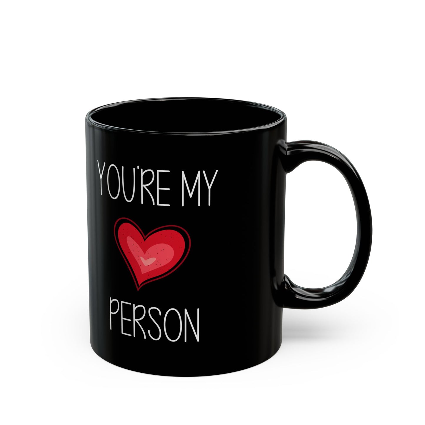 You're My Person Mug – Red Heart on Black Ceramic – Romantic Gift for Partner or Bestie