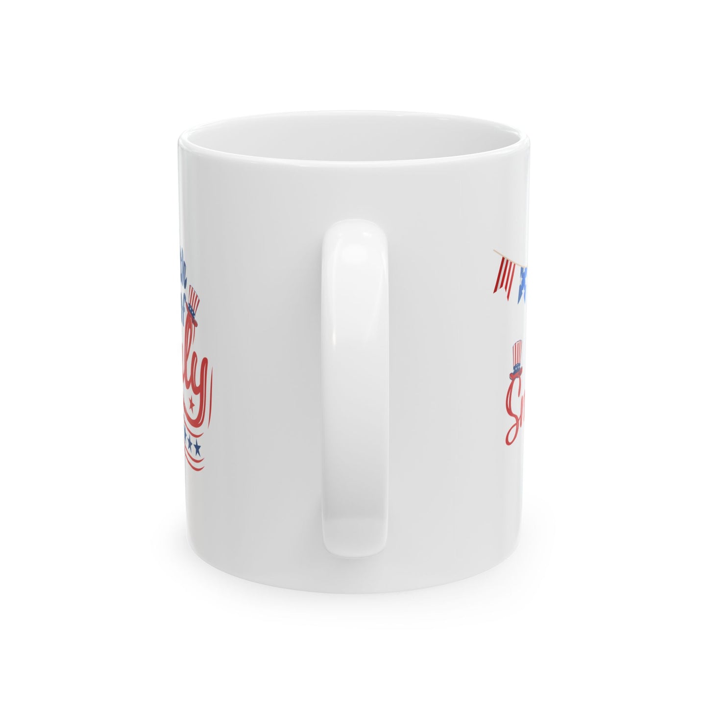 4th of July Mug – White Patriotic Coffee Cup – Red White Blue Independence Day Gift – July 4th Holiday Decor for Home or Office