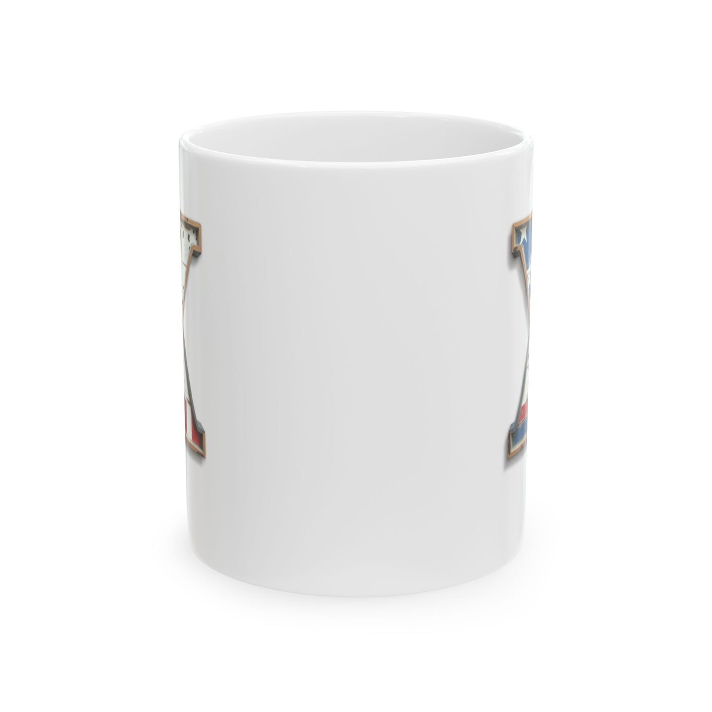 White USA Flag Letter X Mug – Personalized Patriotic Initial Coffee Cup Gift for Men, Veterans, and Proud Americans