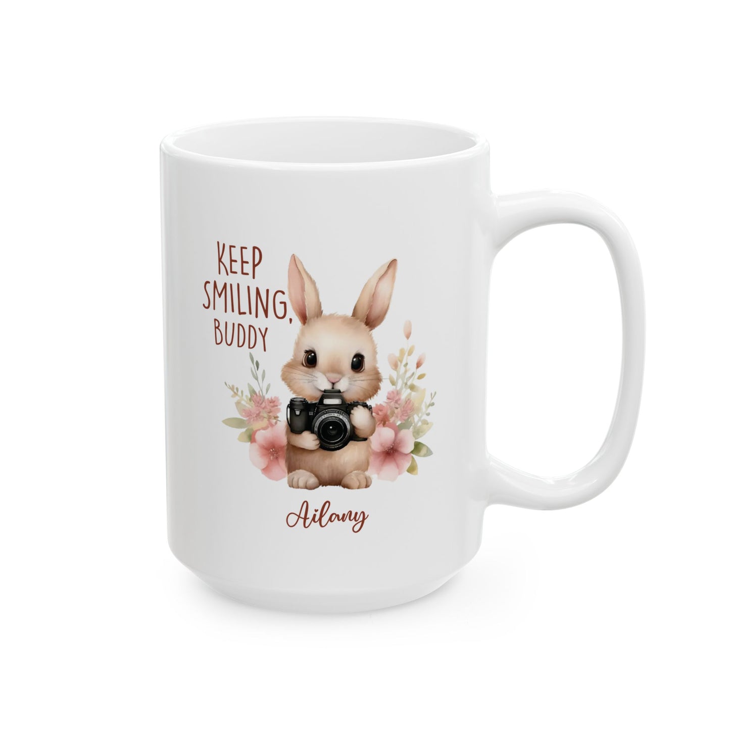 Keep Smiling Buddy Bunny Mug – Personalized Cute Gift with Name
