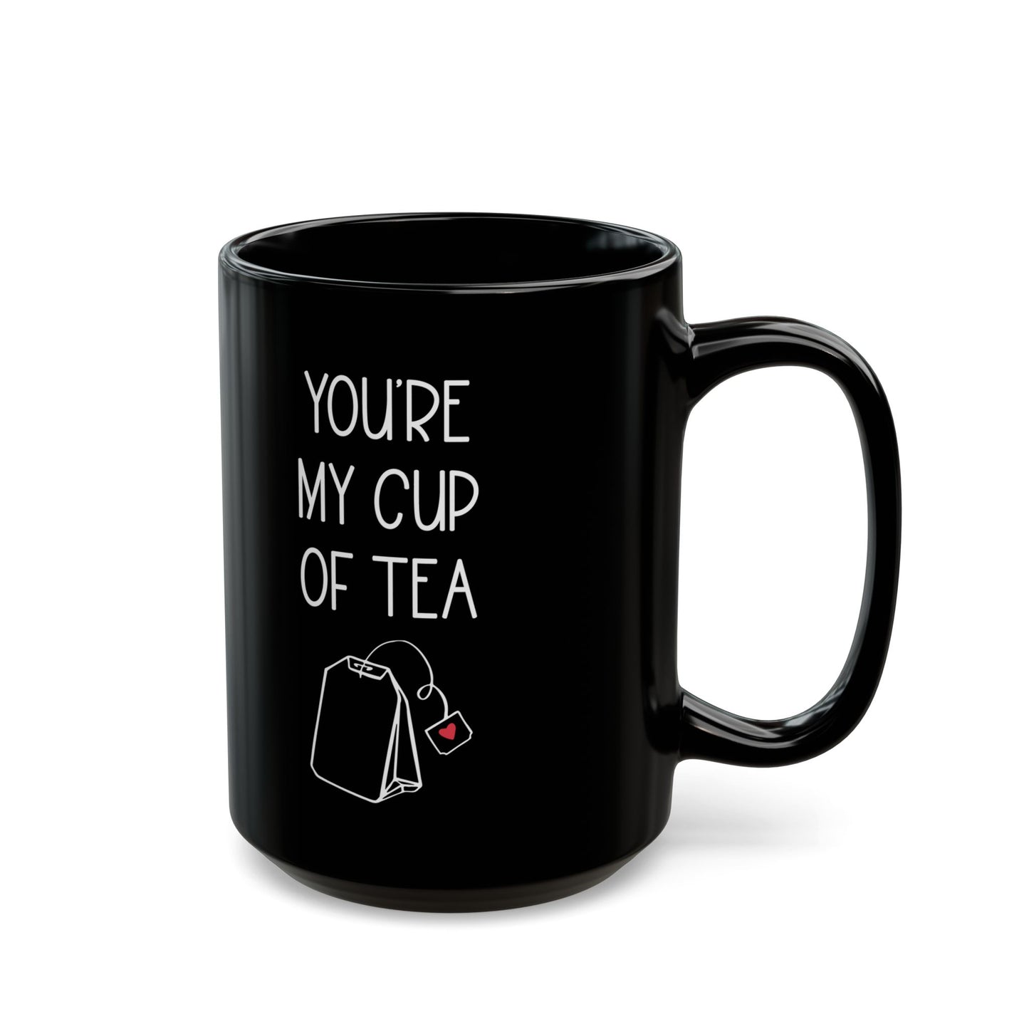 You're My Cup of Tea Mug – Black Ceramic with Teabag & Heart Tag