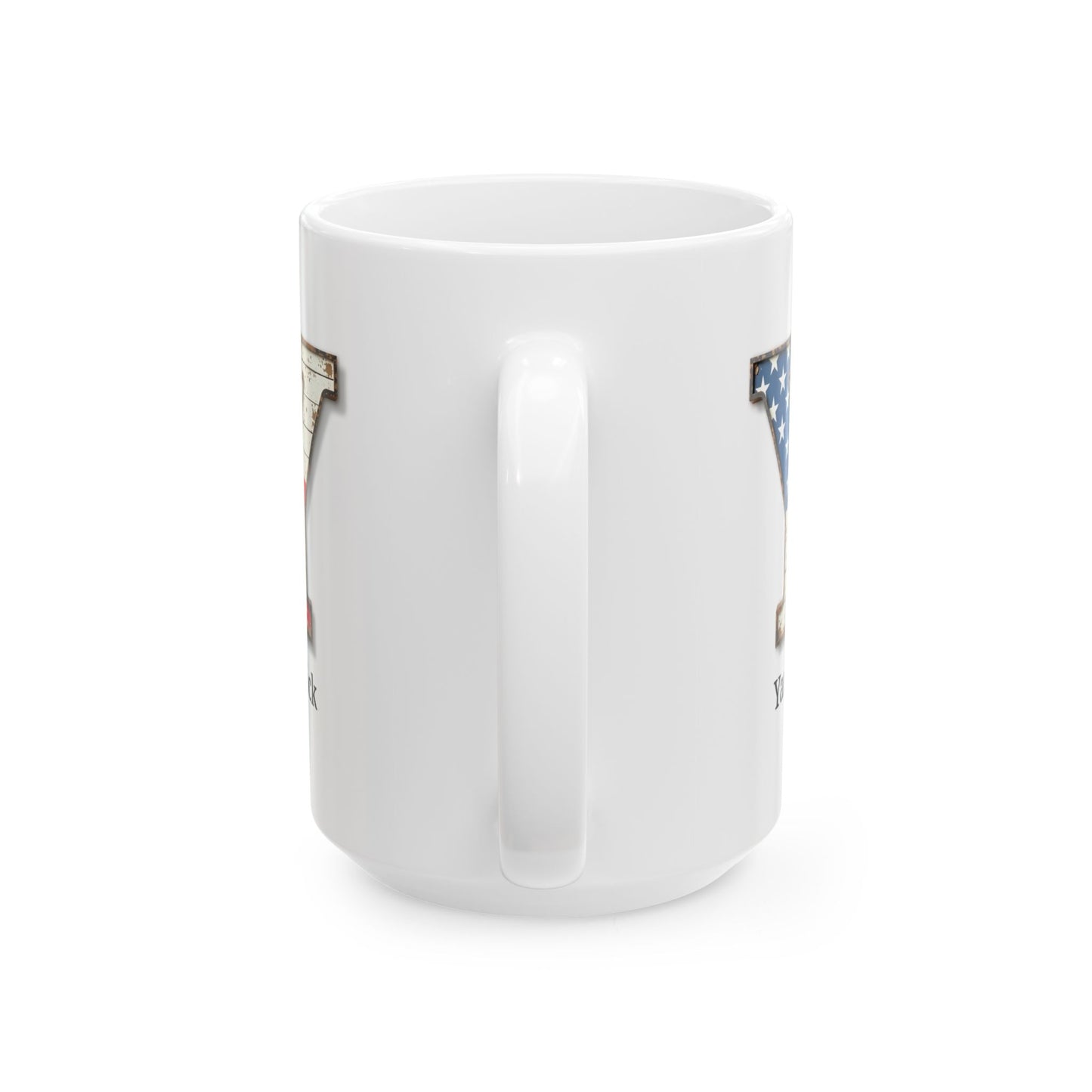 White Personalized USA Flag Initial Mug with Letter Y and Yannick Name Gift for Men, Veterans, Patriotic Coffee Lovers