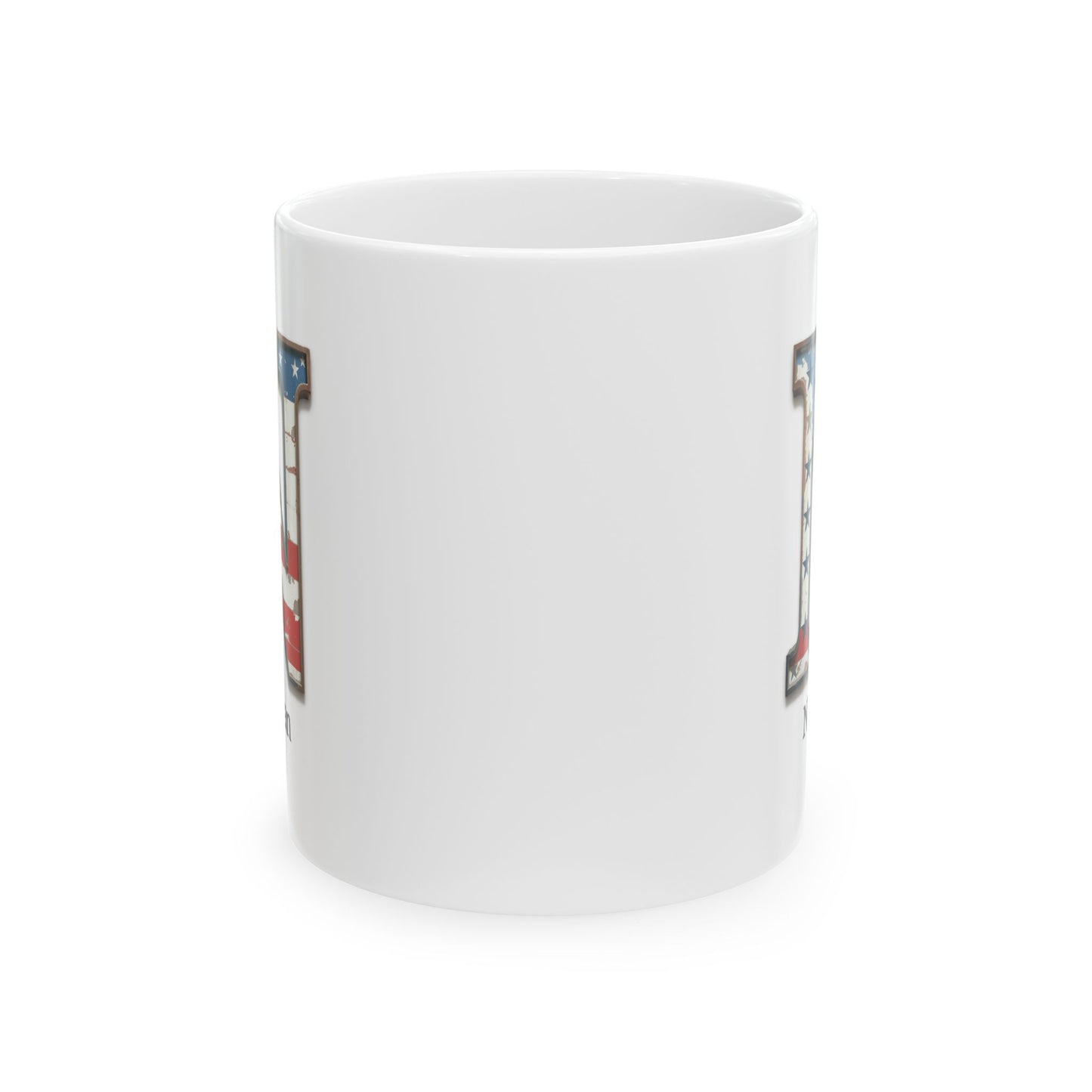White American Flag Mug with Letter N and Name Nathan Personalized Patriotic Coffee Cup Gift for Veterans Military or Proud Americans