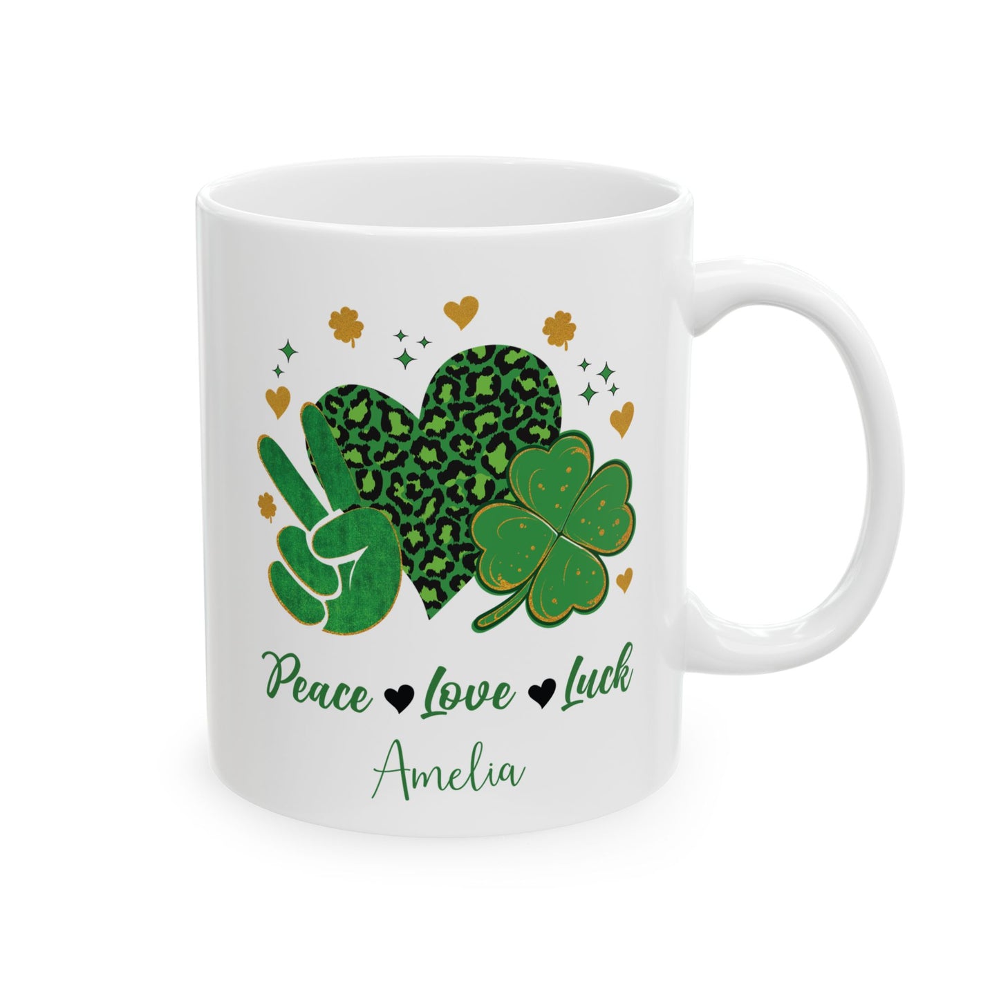 Peace Love Luck St Patrick's Day Mug – Personalized Shamrock Gift