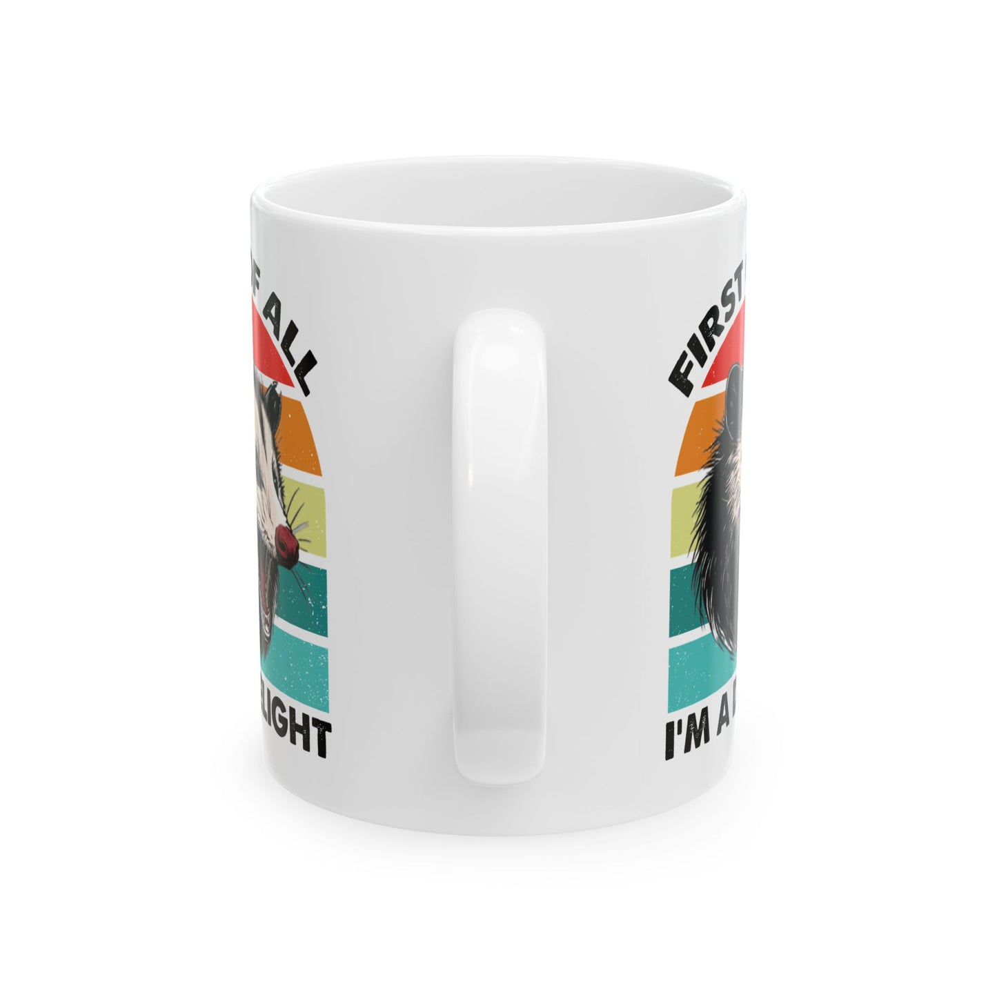 First of All, I'm a Delight – Opossum Mug Gift, Vintage Sunset Design for Fun-Loving Souls