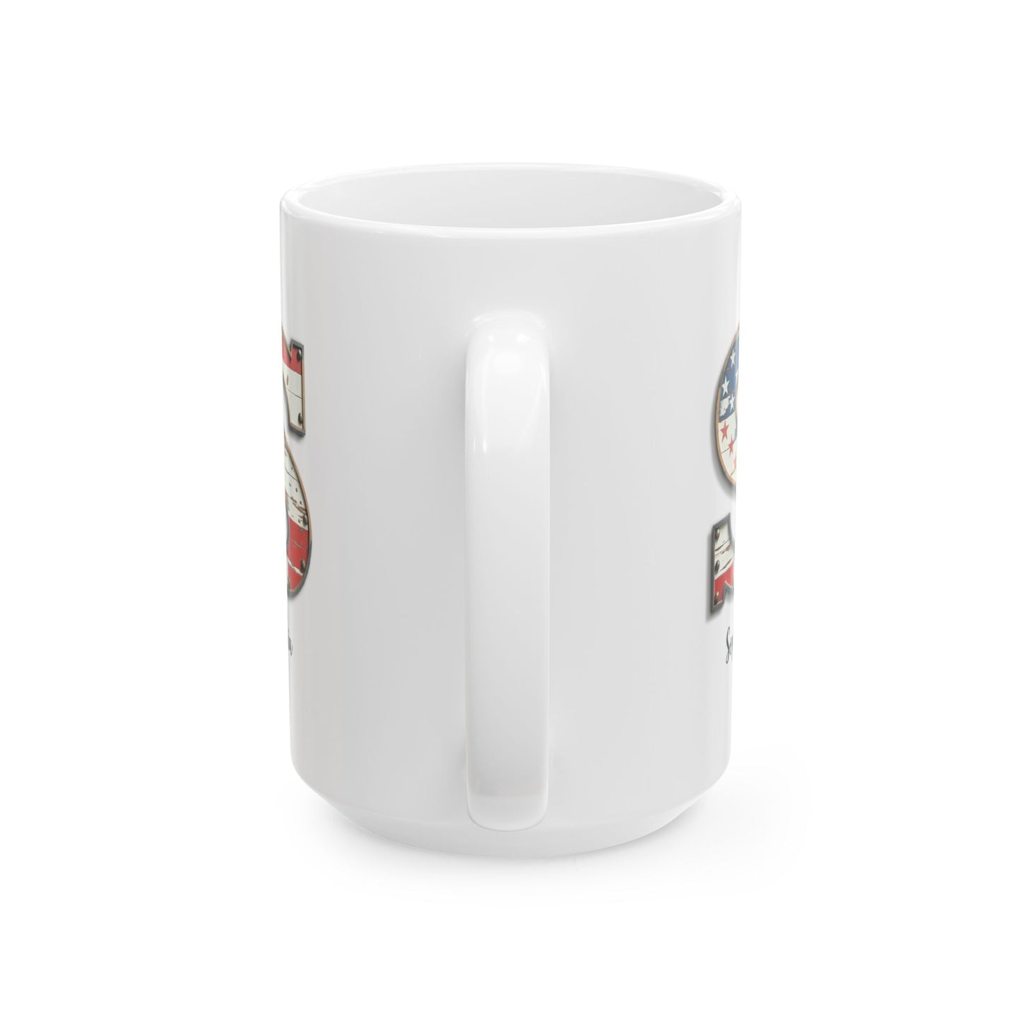Mug - Patriotic American Flag Letter S with Kevin Name - Vintage Red, White, and Blue Design