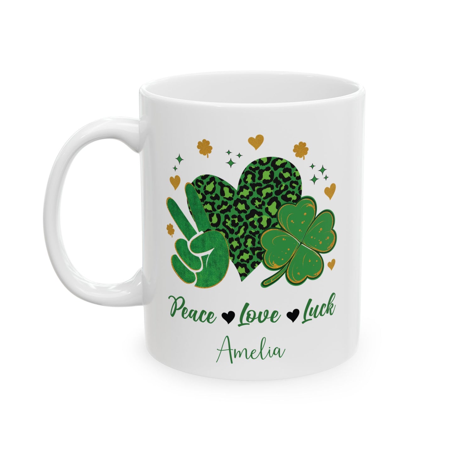 Peace Love Luck St Patrick's Day Mug – Personalized Shamrock Gift