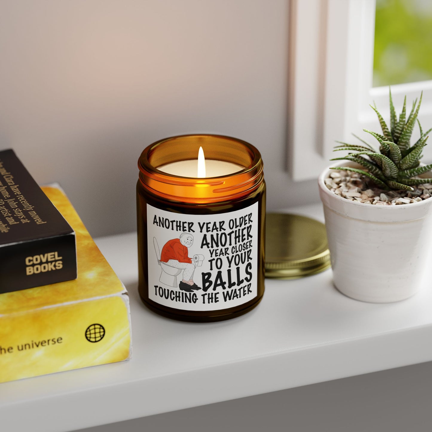 Another Year Older Another Year Closer To Your Balls Touching The Water Scented Candles, Coconut Apricot Wax (4oz, 9oz)