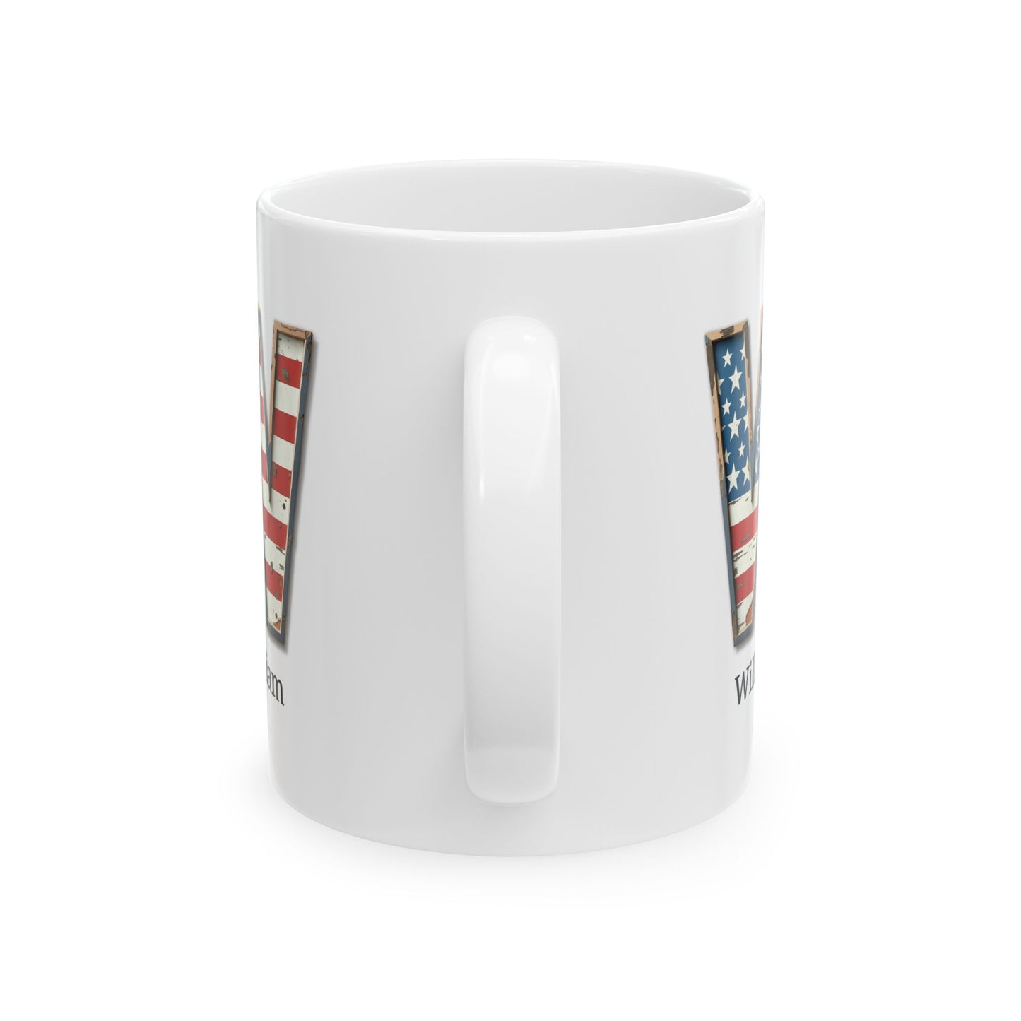 Personalized American Flag Initial Mug with Name Custom USA Letter W Coffee Cup Gift for Men Women Veterans or Patriotic Americans