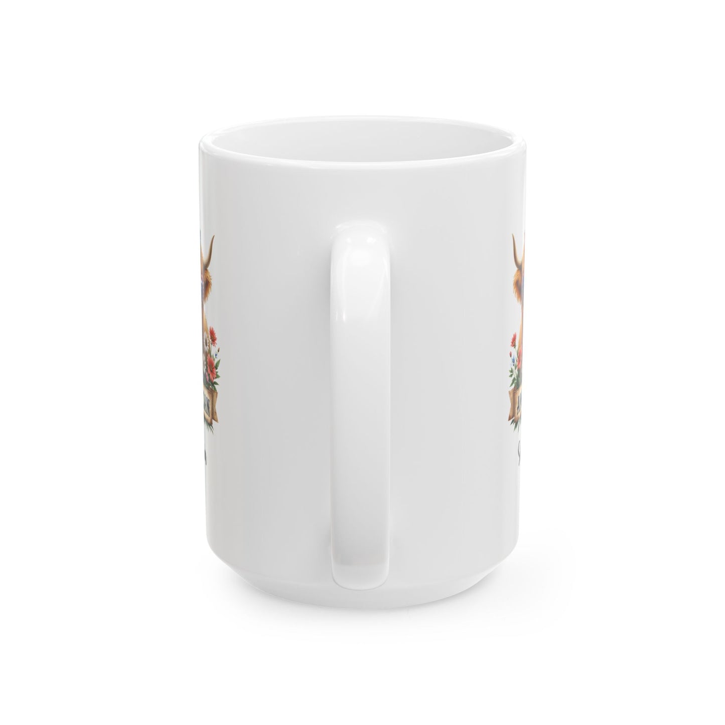 Custom Patriotic Highland Cow Mug – Personalized 4th of July Gift