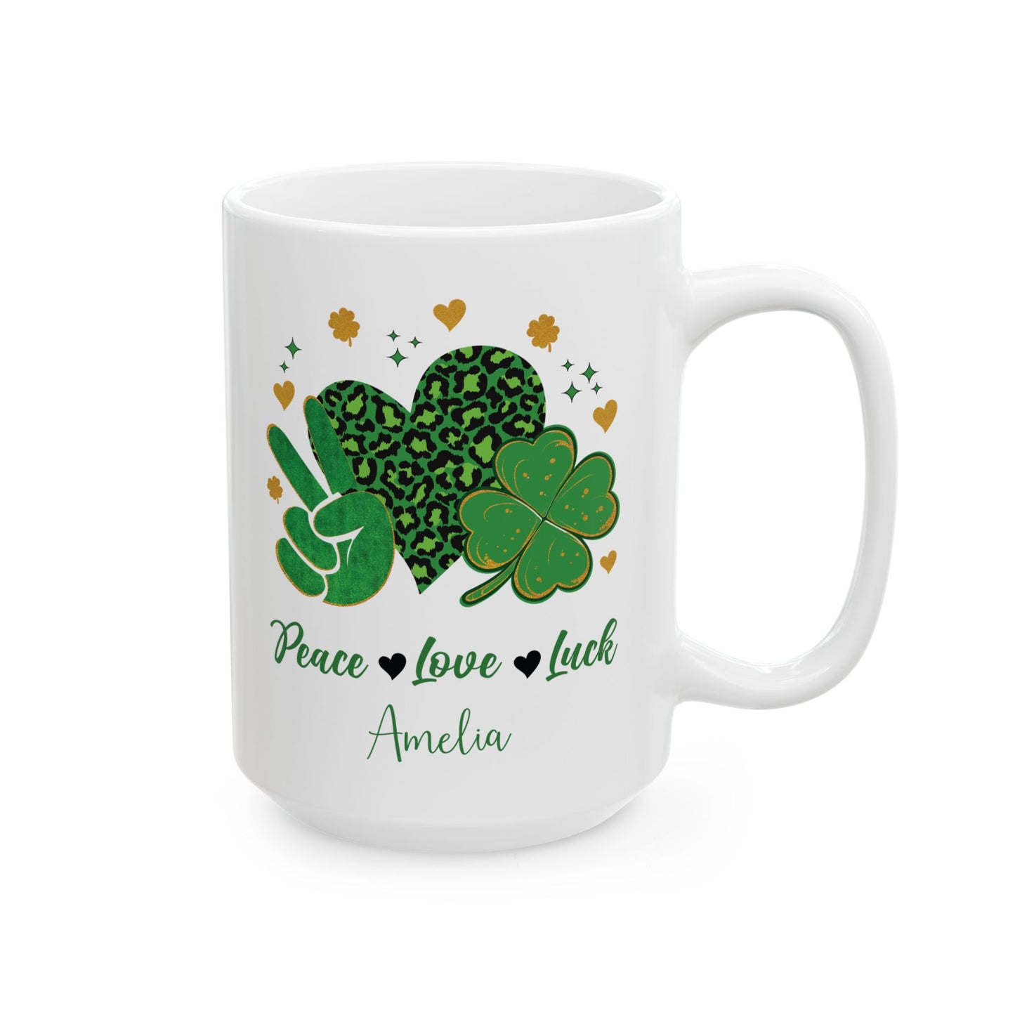 Peace Love Luck St Patrick's Day Mug – Personalized Shamrock Gift