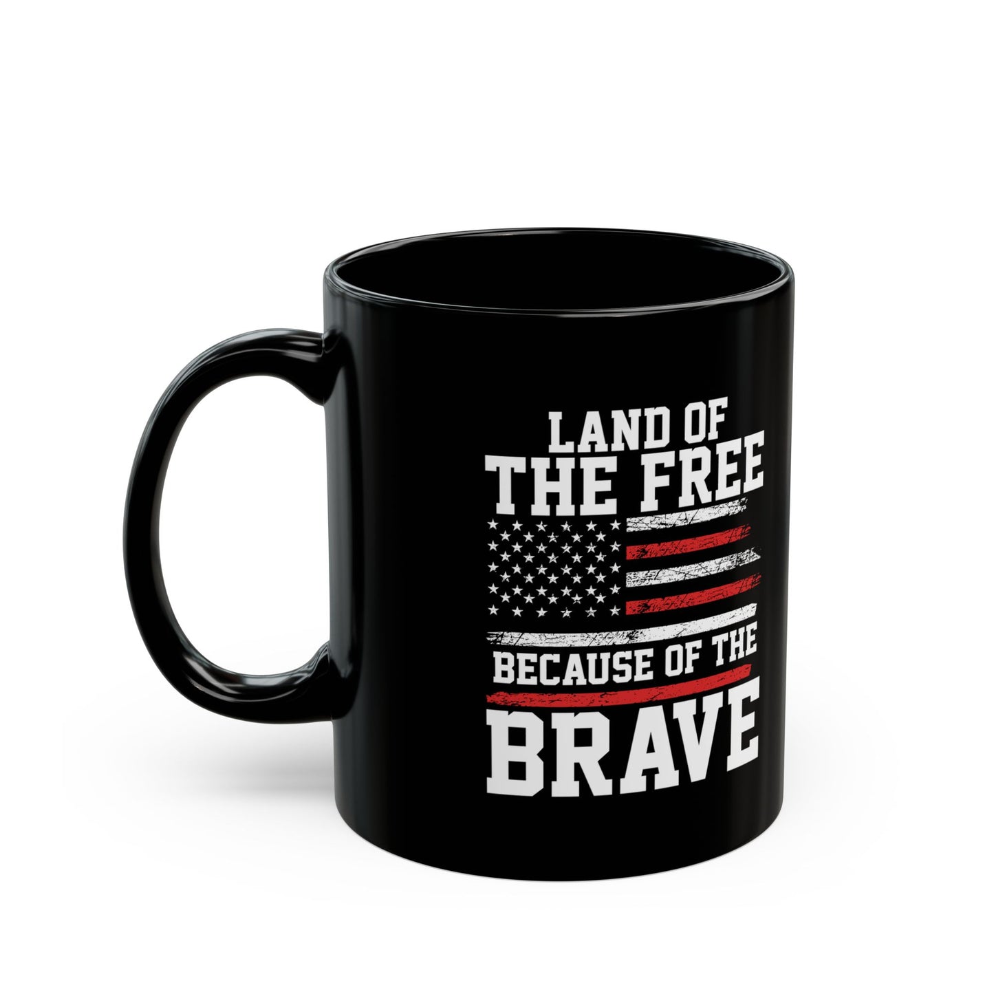 Land of the Free Because of the Brave Mug – Patriotic Coffee Cup Set (Black & White) – American Flag Gift for Veterans, Military, 4th of July, Memorial Day