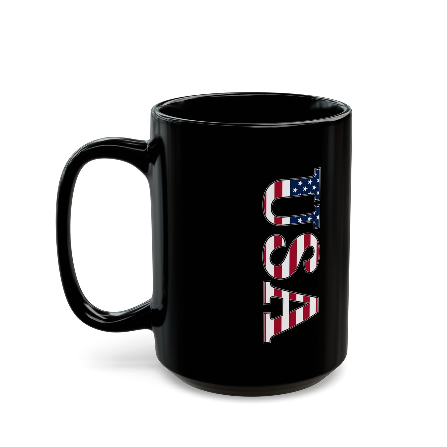 Black USA Flag Letters Mug – Patriotic Coffee Cup for 4th of July, Vets