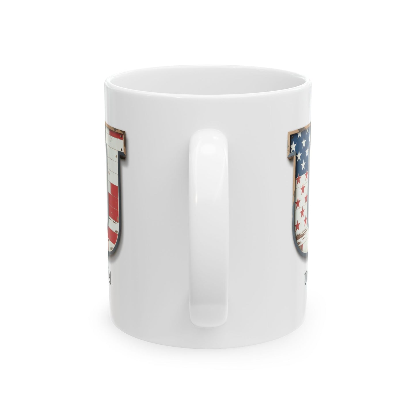White American Flag Mug with Letter U and Name Uriel Personalized Patriotic Coffee Cup Gift for Men Veterans or USA Flag Lovers