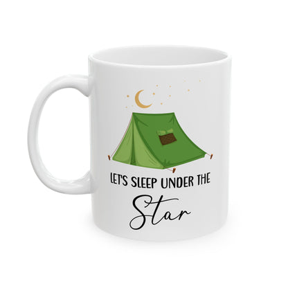 Green Camping Tent Under Moon and Stars Ceramic Mug, (11oz, 15oz)