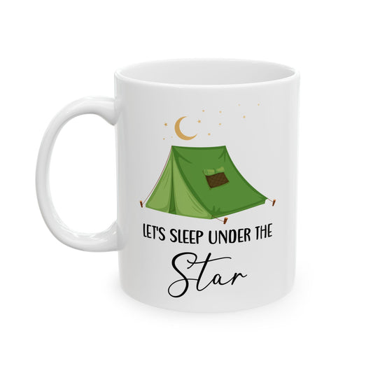 Green Camping Tent Under Moon and Stars Ceramic Mug, (11oz, 15oz)