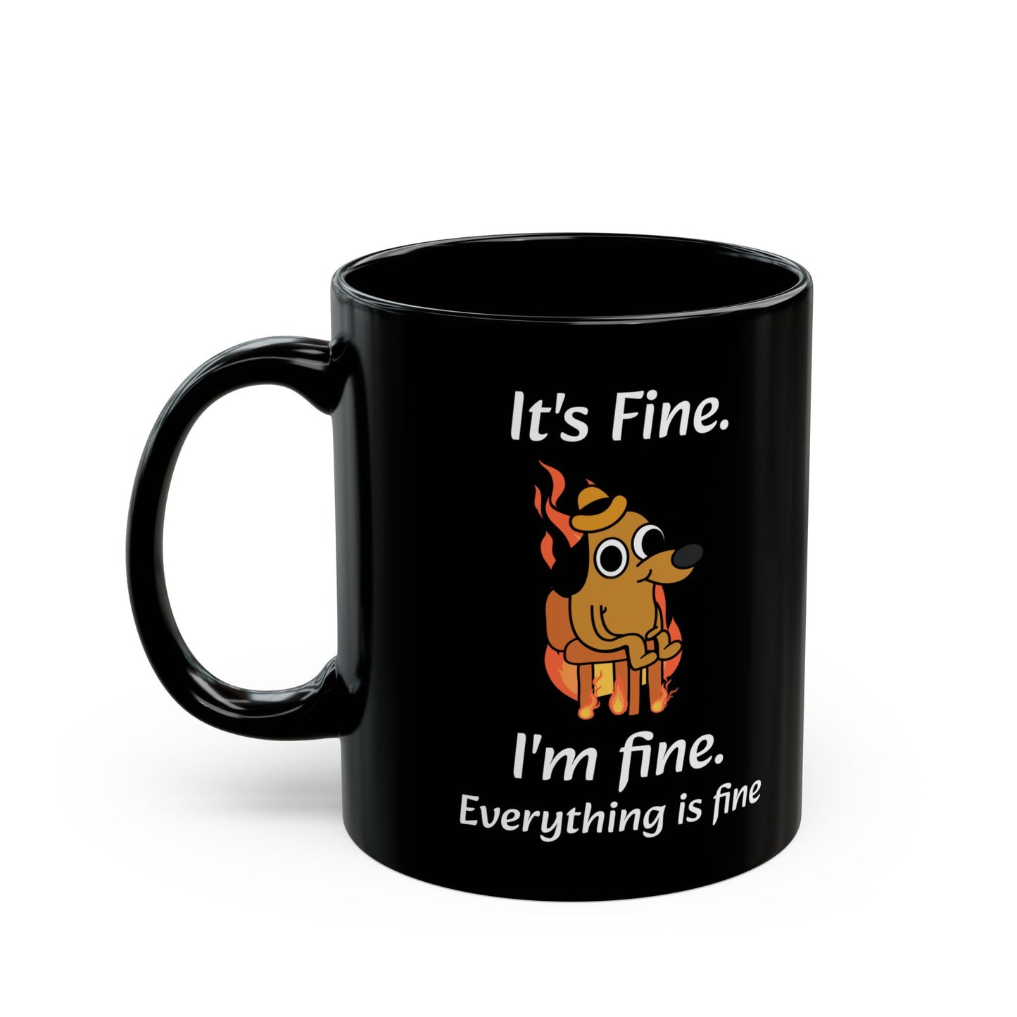 It's Fine Dog Mug – Black Ceramic with Comic Illustration