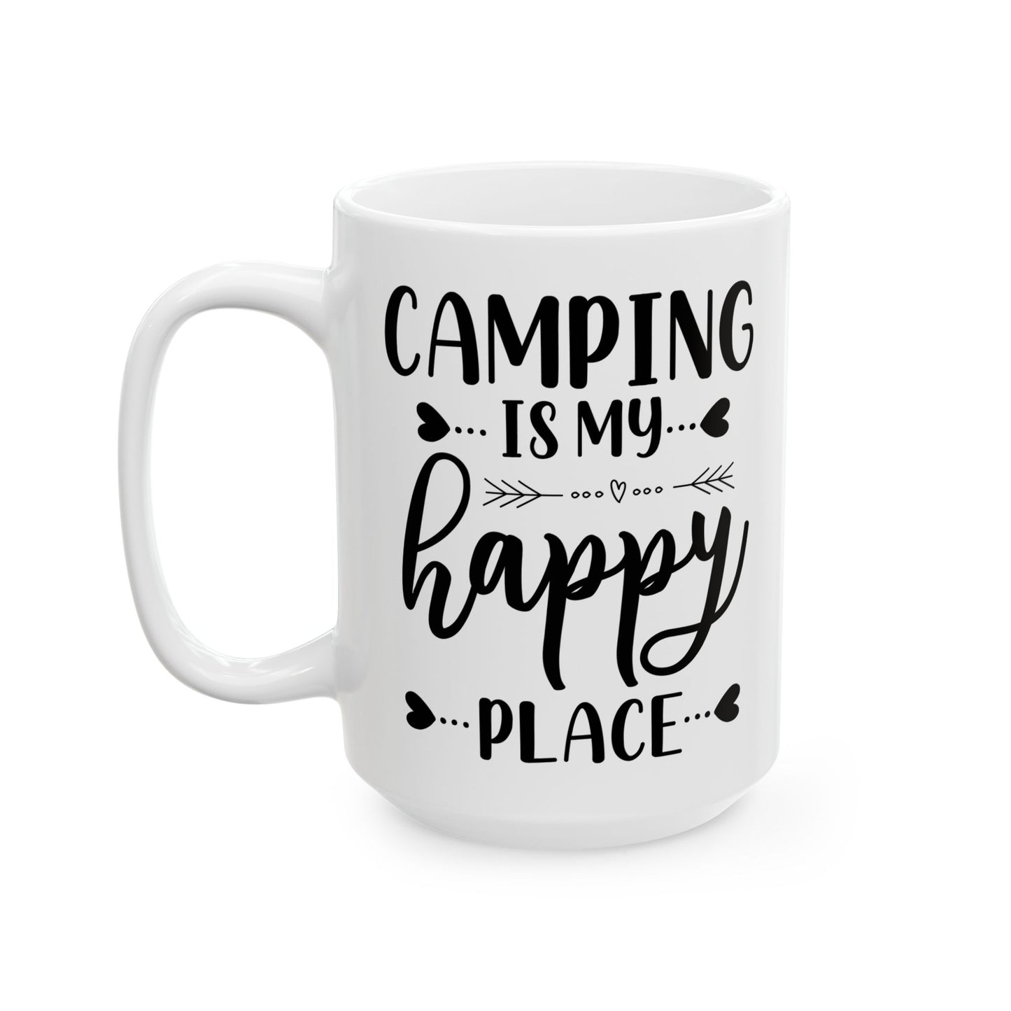 Minimalist Happy Typography Design Ceramic Mug, (11oz, 15oz)