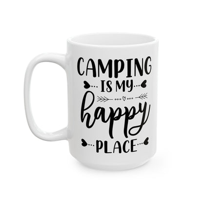 Minimalist Happy Typography Design Ceramic Mug, (11oz, 15oz)