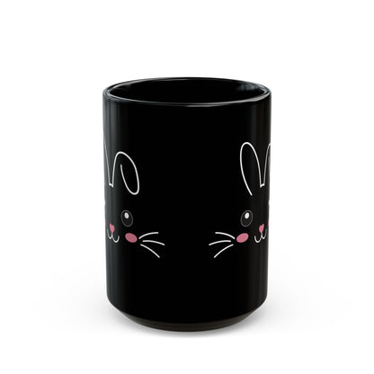 Cute Bunny Face Black Mug – Adorable Animal Gift for Kids
