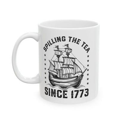 SPILLING THE TEA White Mug, (11oz, 15oz)
