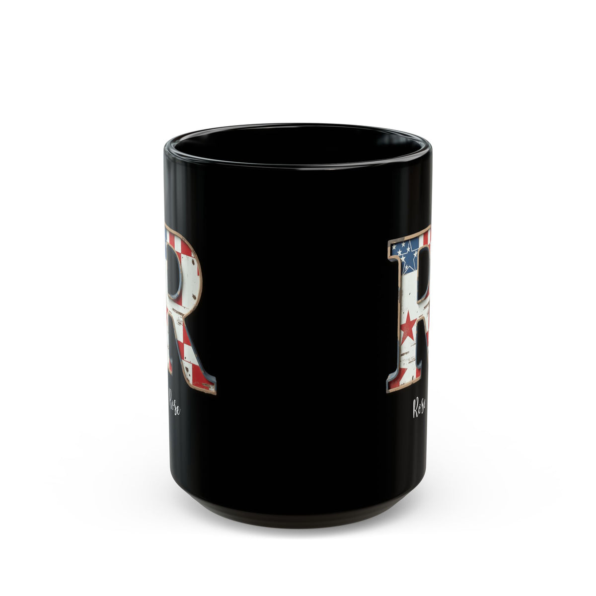 Mug - Patriotic American Flag Letter R with Kevin Name - Vintage Red, White, and Blue Design
