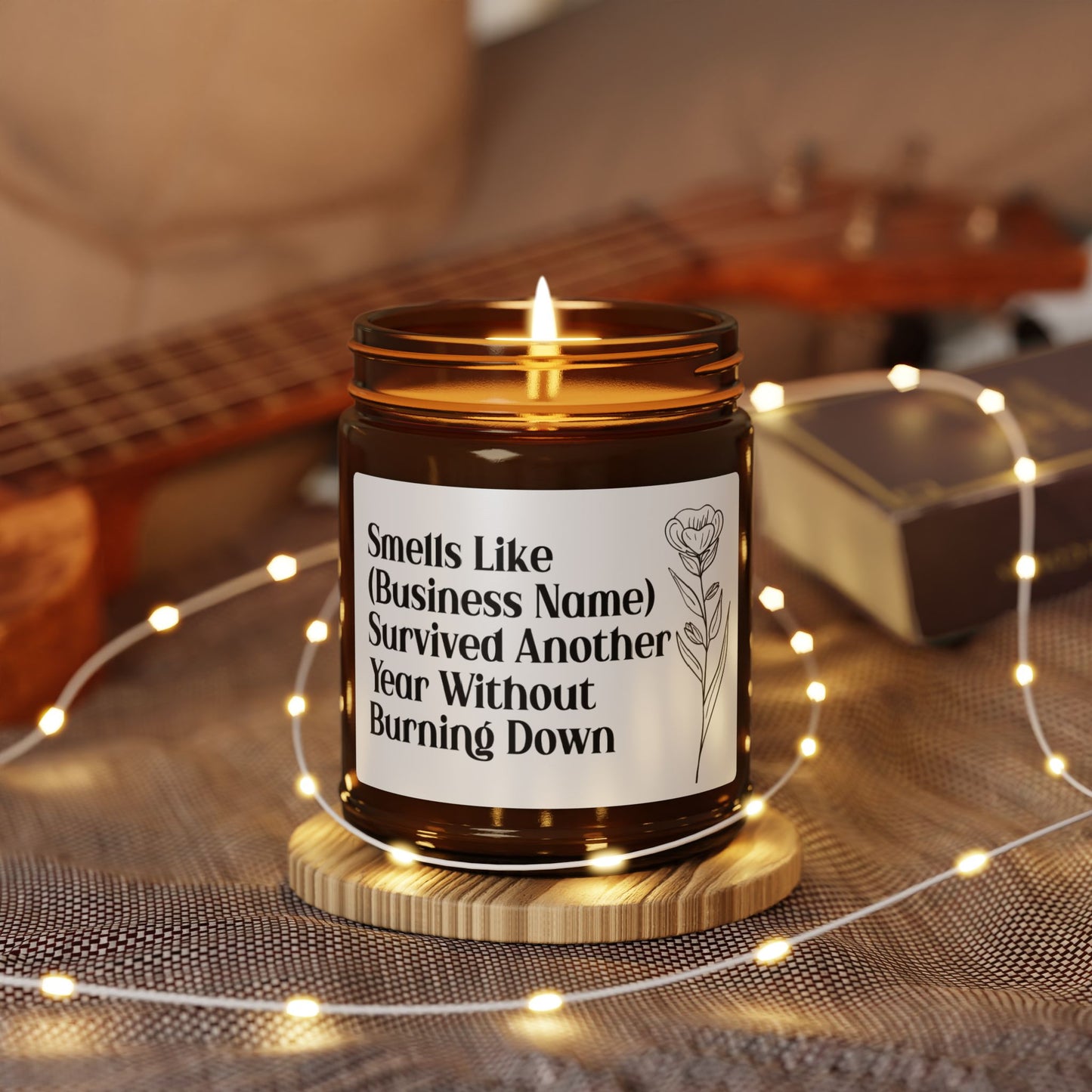 Smells Like [Business Name] Survived Another Year Candle – Funny Work Anniversary Gift, Boss Appreciation Gift, Office Humor Decor