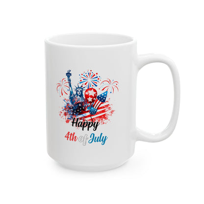 Happy 4th of July Mug – Statue of Liberty, Fireworks & Patriotic Gift
