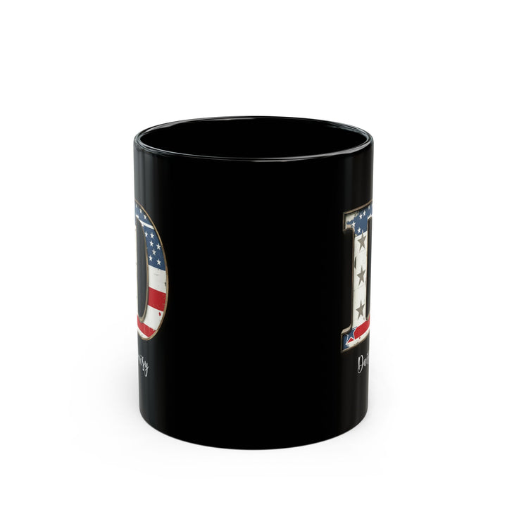 Mug - Patriotic American Flag Letter D with Kevin Name - Vintage Red, White, and Blue Design