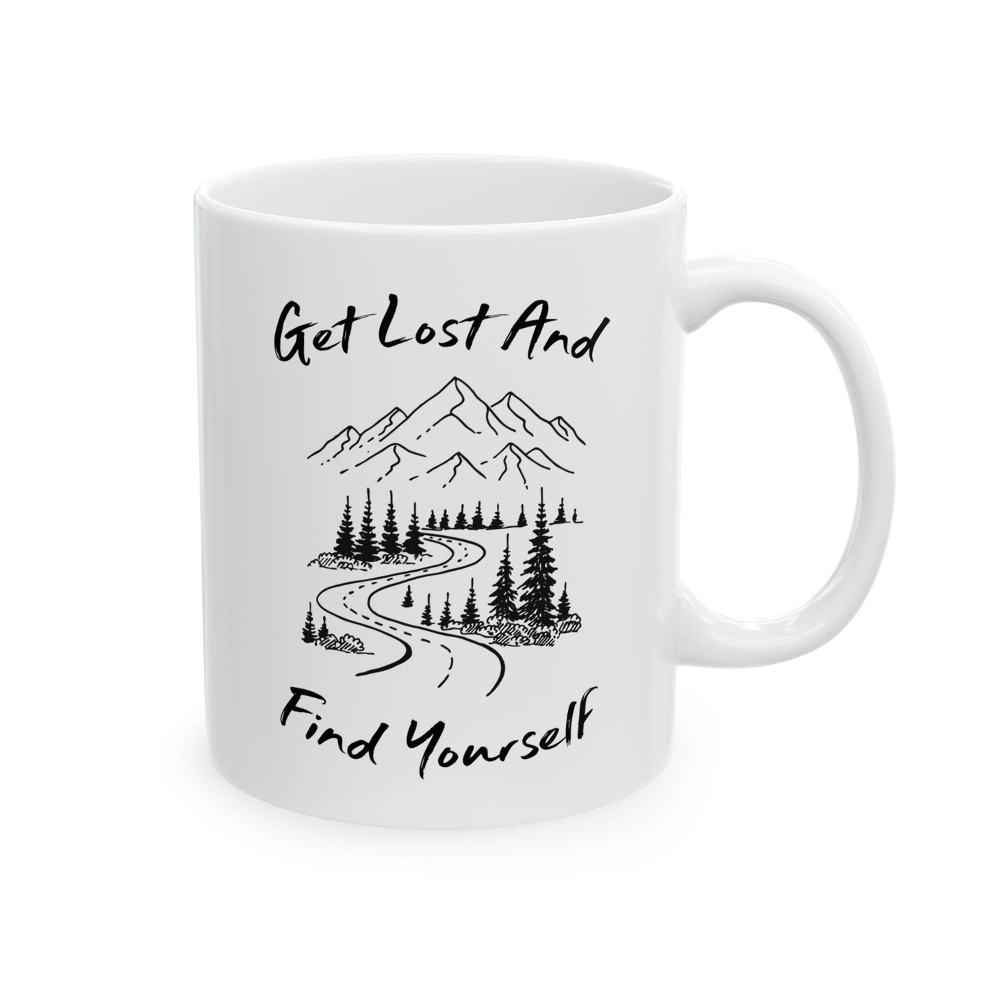 Minimalist Mountain Road Line Art Ceramic Mug, (11oz, 15oz)