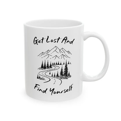 Minimalist Mountain Road Line Art Ceramic Mug, (11oz, 15oz)