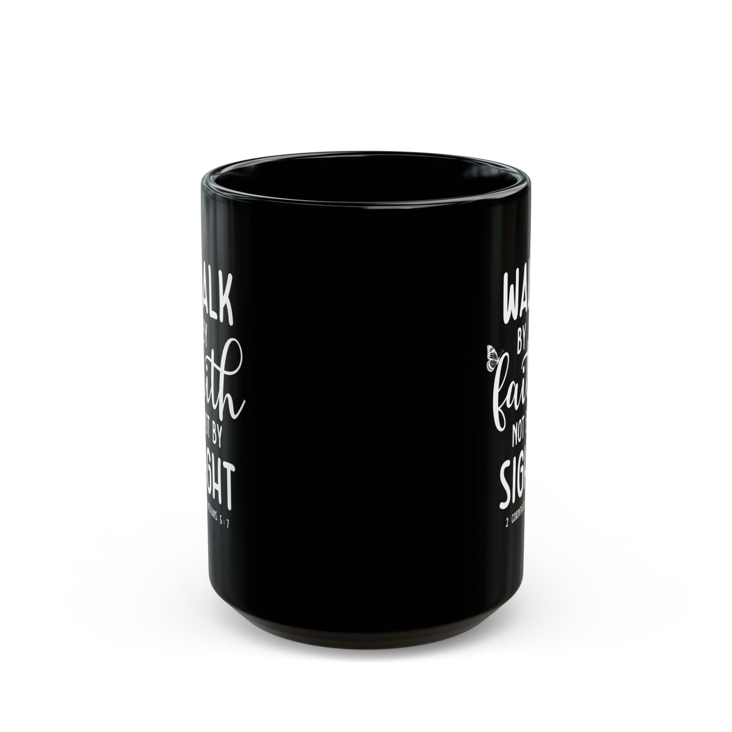 Walk By Faith Not By Sight Black Mug with Butterfly