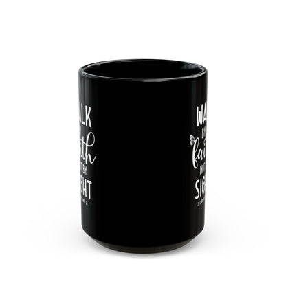 Walk By Faith Not By Sight Black Mug with Butterfly