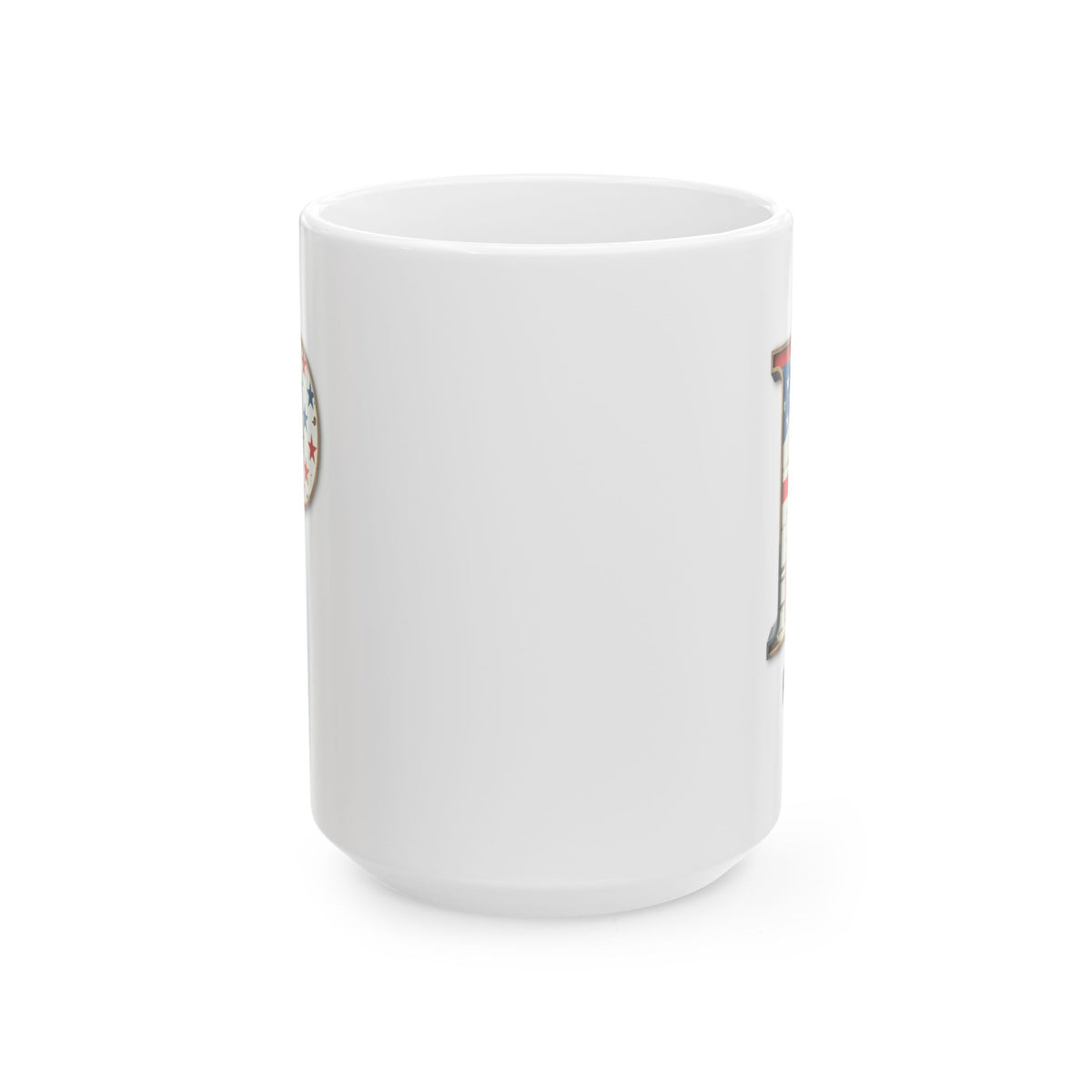 Mug - Patriotic American Flag Letter P with Kevin Name - Vintage Red, White, and Blue Design