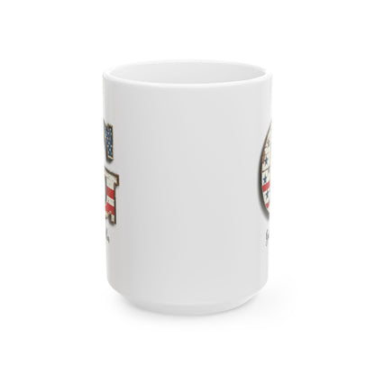 Mug - Patriotic American Flag Letter G with Kevin Name - Vintage Red, White, and Blue Design