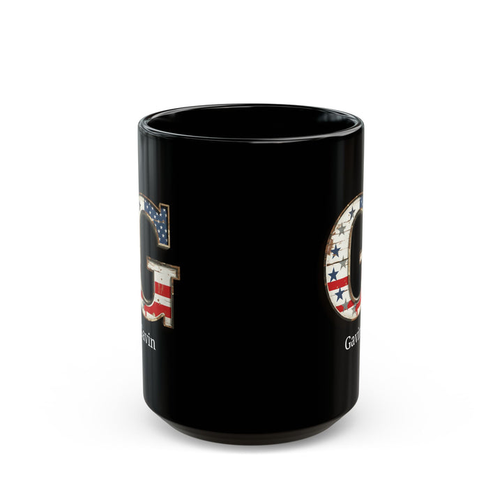Black Personalized USA Flag Initial Mug with Letter G and Gavin Name Gift for Men, Veterans, Patriotic Coffee Lovers