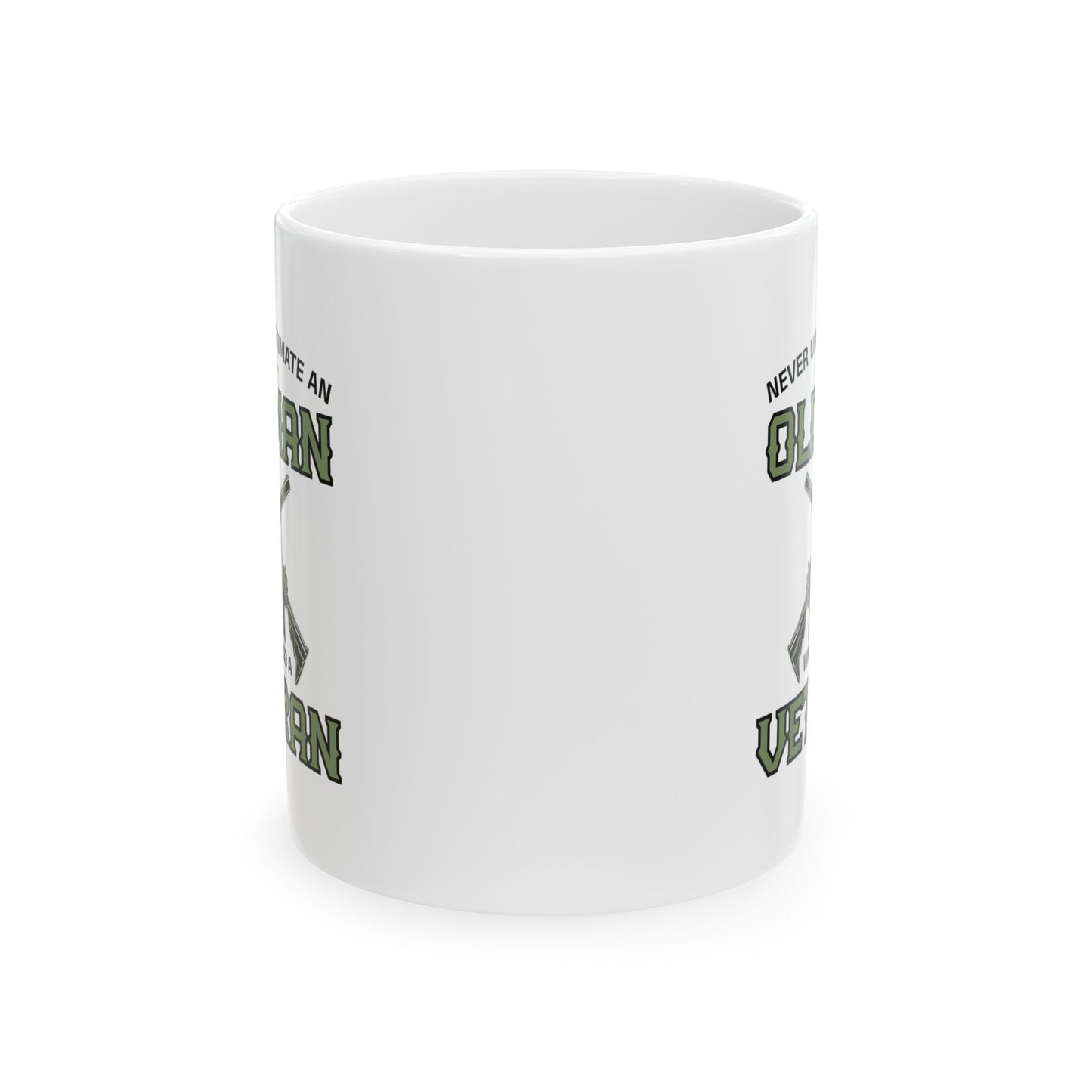 Give a Gift to a Veteran – Never Underestimate an Old Man Mug White Ceramic Patriotic Coffee Cup
