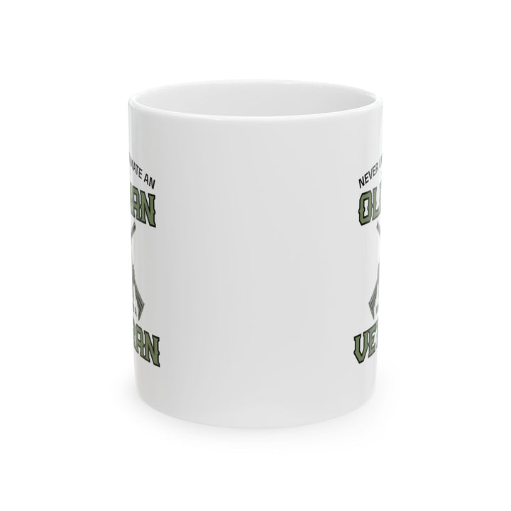 Give a Gift to a Veteran – Never Underestimate an Old Man Mug White Ceramic Patriotic Coffee Cup