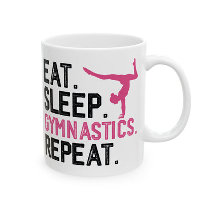 Eat Sleep Gymnastics Repeat White Mug, (11oz, 15oz)