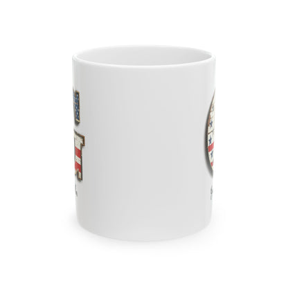 Mug - Patriotic American Flag Letter G with Kevin Name - Vintage Red, White, and Blue Design