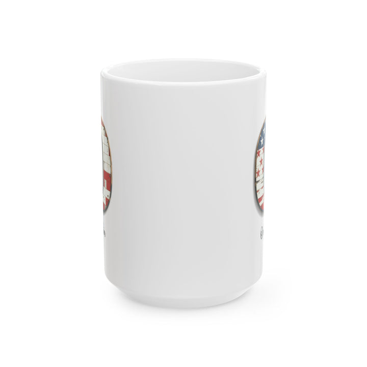 Mug - Patriotic American Flag Letter O with Kevin Name - Vintage Red, White, and Blue Design