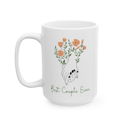 Best Couple Ever Mug – Floral Hand-Holding Illustration – Romantic Gift for Partners